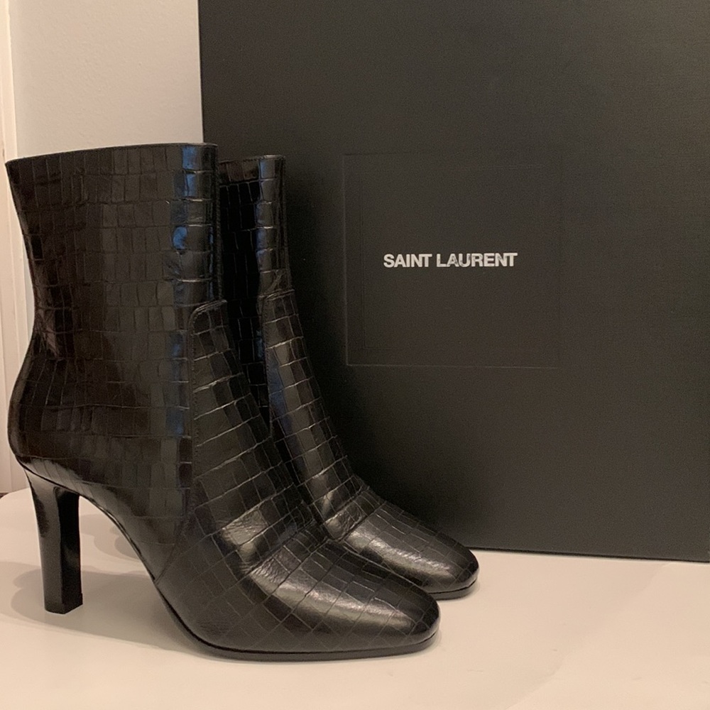 SAINT LAURENT Jane Croc-Embossed Booties - Picture 2 of 11